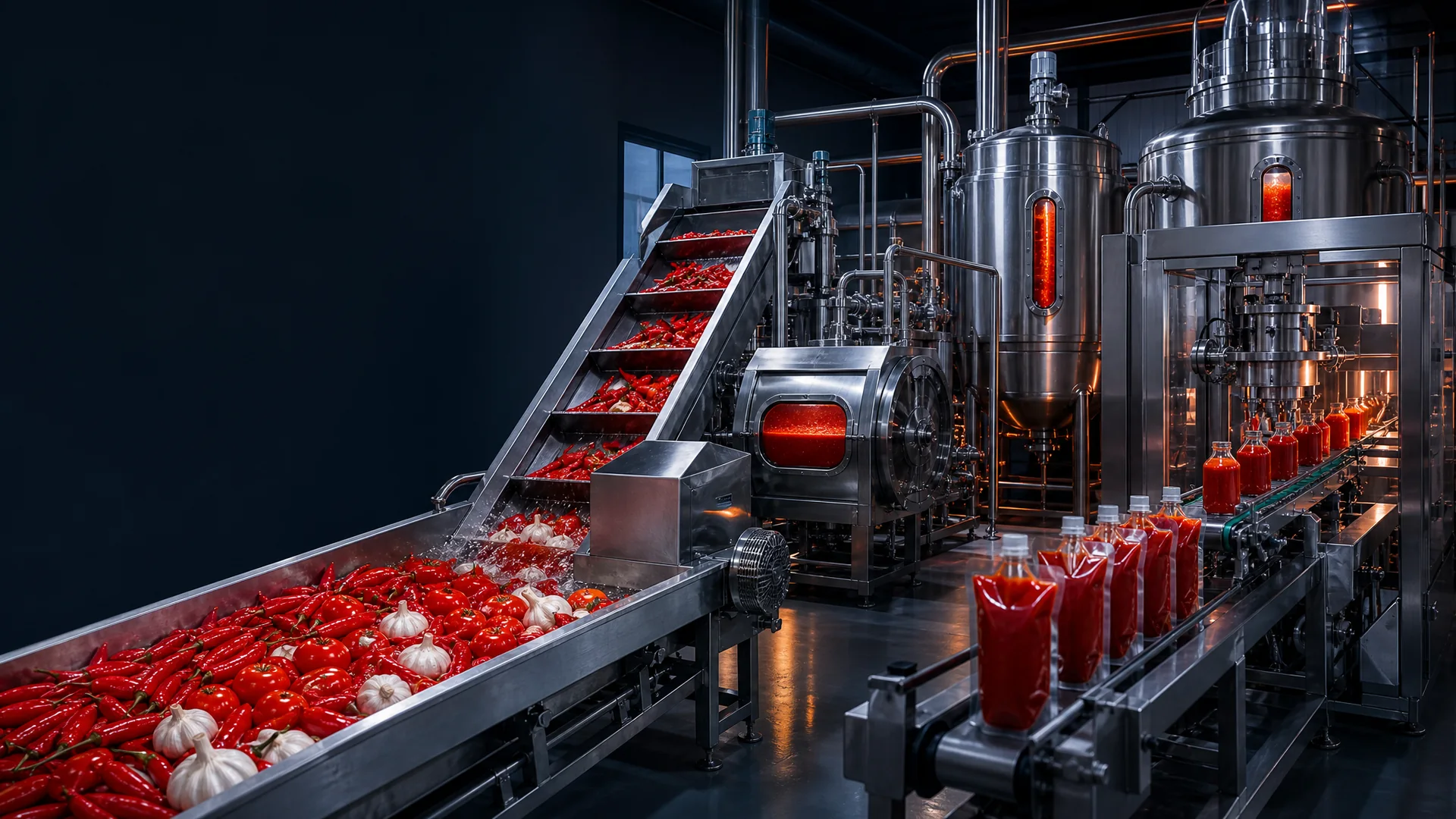 Chili sauce washing cooking and filling line