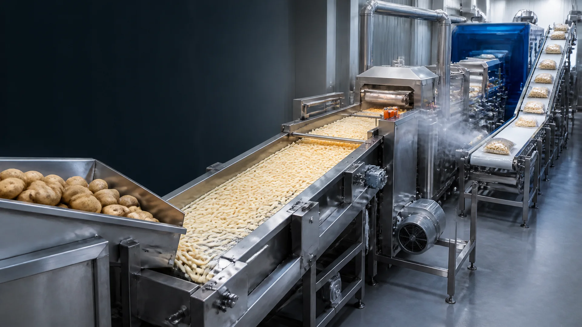 Food processing blanching cooling and packaging line